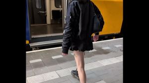 Pixie Pink Public Pissing and Squirting in a Busy Train During the Day