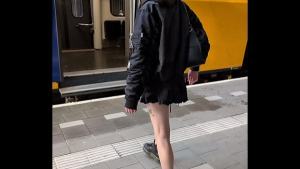 Pixie Pink Public Pissing and Squirting in a Busy Train During the Day