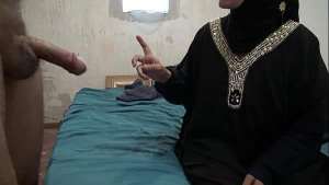 arabic algerian girl in hijab helps older man with his erection problem