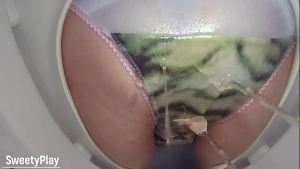 Piss in panties wetting on toilet bowl cam
