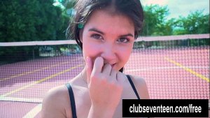 Sweet teen babe fuck her trainer outdoors