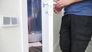 The blonde found a man with a big dick in the closet