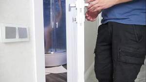 The blonde found a man with a big dick in the closet
