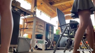 No Panties Party Girls having a BBQ Day Outdoors with their BFF to show legs and Pussy under Skirts