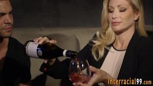 Busty blonde sucking cock