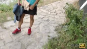 HUNT4K. Cuckold watches how his girlfriend fucks for money in park