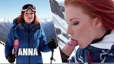 Anna gives a fantastic blowjob in public at the ski resort.
