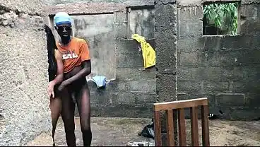 Enugu spa attendant gets caught off guard by bbc in the backyard creaming on his dick