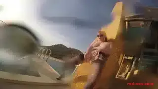 Sexy mature Red XXX masturbates outside by the pool