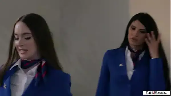 Shemale Zariah Aura fucks colleague Hazel Moores hairy pussy