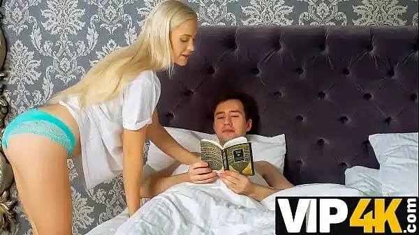 PORN. Blonde has XXX with stepbro after giving him a sneaky blowjob