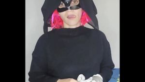 See my passionate self-pleasure with a kitty mask and big tits