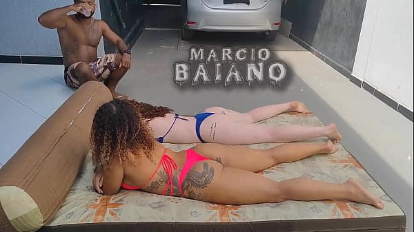 Two sluts can’t stand to see their neighbor’s hard cock and let him enjoy inside with a giant cock